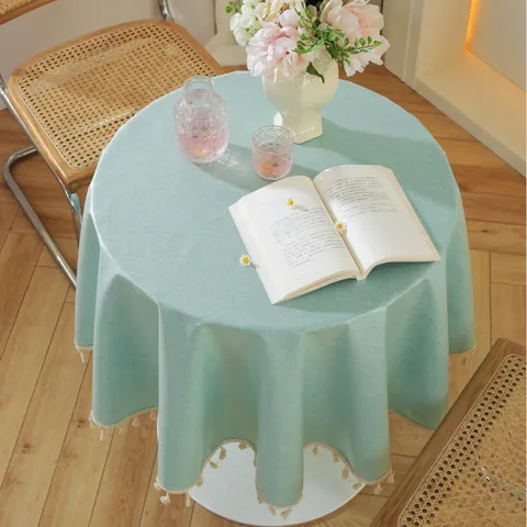 Minimalistische Runde Wasserdichte Polyester Tischdecke Mit Fransen Einfarbige Ölfeste Tischabdeckung Für Esszimmer Couchtisch Heimdekoration