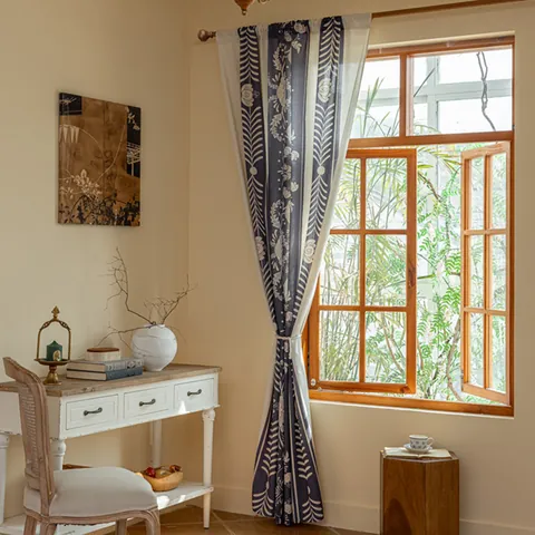 Vintage Nordic Blue Floral Semi Blackout Curtain For Living Room Bedroom Cotton Polyester Blend Window Treatments Panel