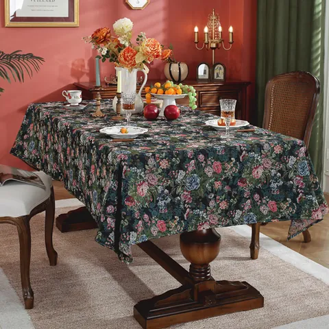 Amerikaanse Vintage Bloemen Tafelkleed Katoen Linnen Rechthoekige Tafelkleed Rande Met Ruches Voor Eetkamer Keuken Huis