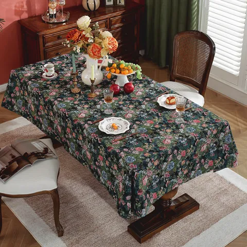 Amerikaanse Vintage Bloemen Tafelkleed Katoen Linnen Rechthoekige Tafelkleed Rande Met Ruches Voor Eetkamer Keuken Huis