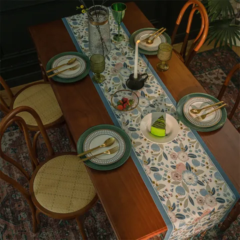 Runner da Tavolo Jacquard Retro Con Nappine Poliestere Motivo Floreale Etnico per Tavolo da Pranzo Natale Capodanno