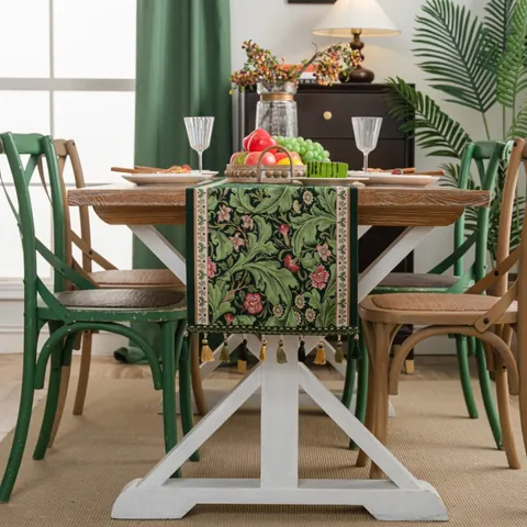 Amerikaanse Vintage Jacquard Tafelloper Met Kwastjes Morris Stijl Bloemen Citroen Paisleypatroon Voor Eetkamer Bruiloft Feest Thuis Decor