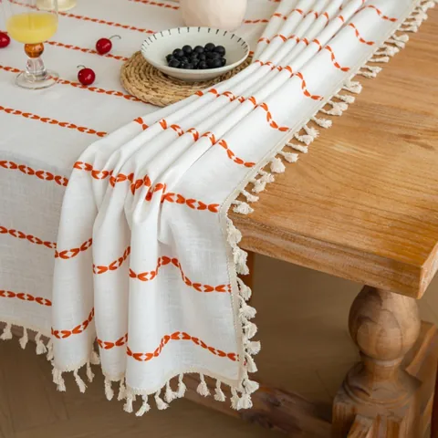 Moderne Jacquard Tafelkleed Van Polyester Met Kwastjes Boheems Geometrisch Streep Borduurwerk Rechthoekig Vierkant Tafelkleed
