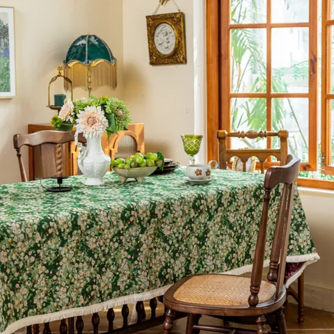 Bohemian Retro Jacquard Tassel Tablecloth Ethnic Floral Bird Pattern Polyester Cotton Rectangular Dining Table Cover Decor