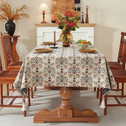 Nappe Jacquard Vintage Américaine Épaisse en Mélange Polyester Coton Rectangulaire Avec Glands Pour Salle à Manger Décoration