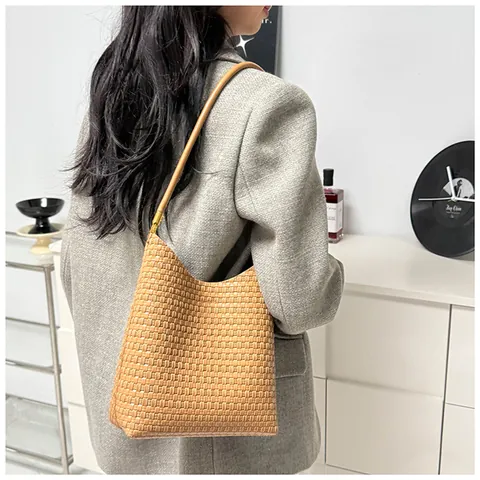 Gewebte Textur PU Leder Umhängetasche Für Damen Große Kapazität Tote Handtasche Lazy Style Tägliche Hobo Tasche Pendler Handtasche