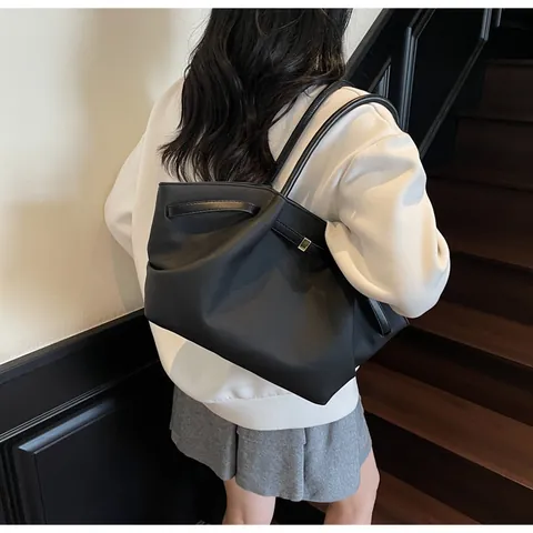 Vintage PU Leder Tote Tasche Für Damen Große Kapazität Minimalistische Schultertasche Mit Metallschnalle Alltag Handtasche