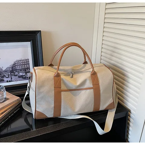 Grote Capaciteit Canvas Reistas Met Schoenvak Vintage Lederen Bies Duffeltas Voor Weekend Fitness Heren Dames