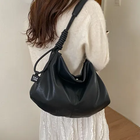 Große Kapazität PU Leder Hobo Tasche Für Damen Minimalistische Vintage Schultertasche Mit Knoten Gurt Retro Pendler Tote Bag