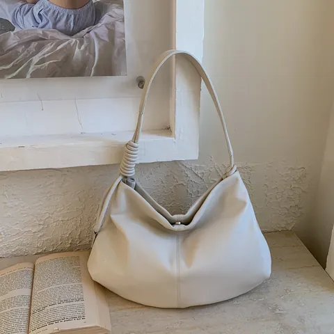 Große Kapazität PU Leder Hobo Tasche Für Damen Minimalistische Vintage Schultertasche Mit Knoten Gurt Retro Pendler Tote Bag
