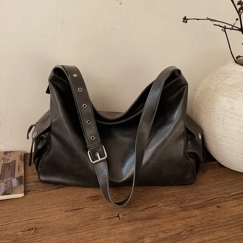 Bolso Hobo de Cuero PU Minimalista Vintage para Mujer Bolso de Hombro Gran Capacidad Color Sólido Casual Viaje Trabajo Axila