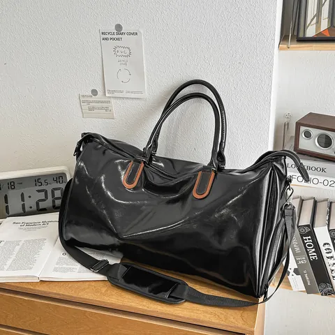 Borsa da Viaggio in Pelle PU Lucida Grande Capacità per Uomo Donna Impermeabile Borsone Fitness Con Scomparto Scarpe