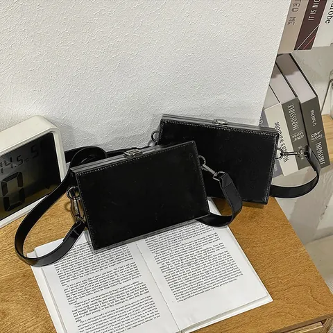 Moderne PU Leder Box Umhängetasche Wasserdicht Rechteckig Mini Schultertasche Mit Metallverschluss Für Damen Herren Schwarz