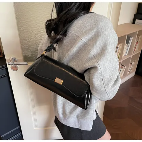 Französische Vintage Achseltasche Für Damen Retro PU Leder Baguette Tasche Schlichte Schultertasche Mode Umhängetasche