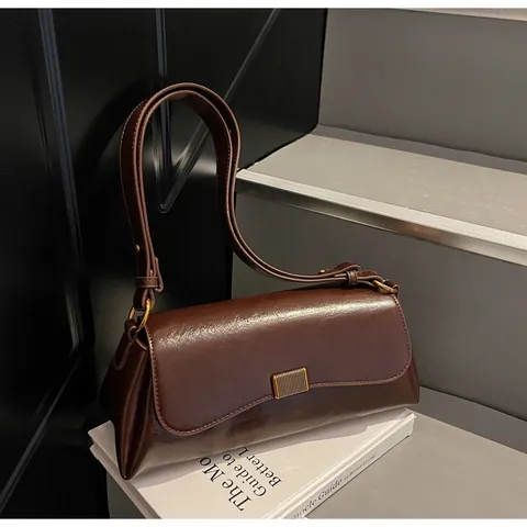 Französische Vintage Achseltasche Für Damen Retro PU Leder Baguette Tasche Schlichte Schultertasche Mode Umhängetasche