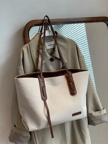 Damen Große Kapazität Leinwand Tragetasche Minimalistisch Vintage Umhängetasche Für Pendeln Schule Täglich Retro Handtasche