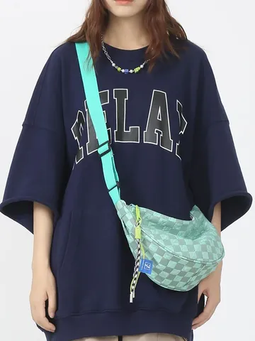 Dames Grote Capaciteit Canvas Schaakbord Halve Maan Crossbody Tas Casual Streetwear Schoudertas Met Verstelbare Riem