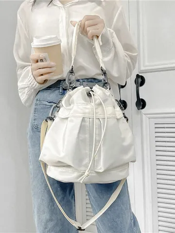 Grote Capaciteit Nylon Trekkoord Emmer Tas Voor Vrouwen Waterbestendig Casual Schoudertas Crossbody Handtas Voor Dagelijks Reizen