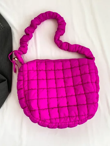 Dames Gewatteerde Cloud Bag Met Scrunchie Schouderriem Grote Capaciteit Katoen Hobo Tas Voor Casual Dagelijks Reizen