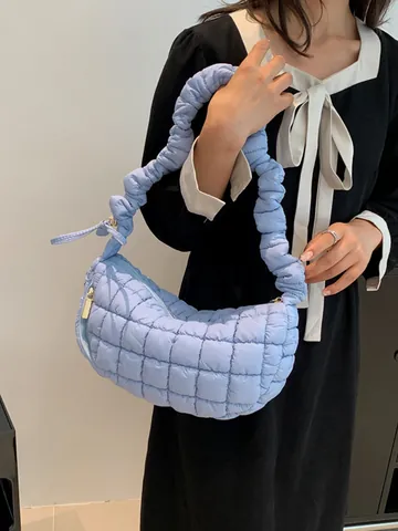 Damen Casual Gesteppte Baumwoll Schultertasche Geraffte Puffer Wolke Tasche Halbmond Unterarm Knödel Tasche Hobo Handtasche