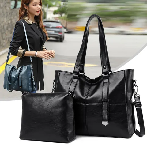Large Capacity Women PU Leather Tote Bag Fashion Commuter Crossbody Handbag With Removable Strap And Small Inner Pouch