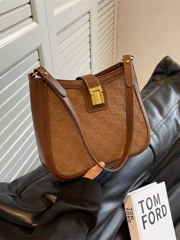 Borsa Quadrata Piccola in Pelle PU a Scacchiera Minimalista da Donna Moda Colore a Contrasto Borsa a Tracolla Pendolare Quotidiana