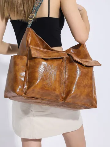 Retro PU Leder Große Kapazität Tragetasche Für Damen Mit Ethnischem Gemustertem Breitband Fashion Multi Pocket Umhängetasche