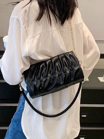 Damen Plissierte Unterarmtasche PU Leder Wolken Tasche Mit Kettengurt Mode Einfarbige Schultertasche Für Damen Alltag