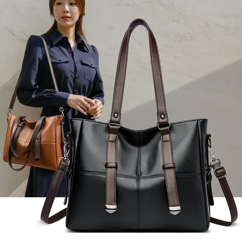 Borsa Tote Donna Grande Capacità in Pelle PU Motivo Litchi Borsa a Mano Vintage Occidentale a Spalla per Lavoro