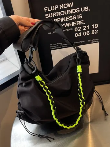 Women Casual Nylon Crossbody Bag Large Capacity Hobo Shoulder Bag With Braided Rope Street Fashion Tote Bag Handbag