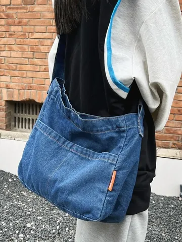 Vintage Gewaschen Denim Umhängetasche Für Damen Herren Große Kapazität Tote Schultertasche Verstellbarer Gurt Casual Schultasche