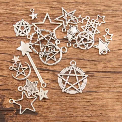 Antique Silver Zinc Alloy Star Pentagram Hexagram Charms For DIY Necklace Bracelet Handmade Jewelry Making Accessories