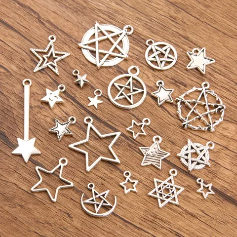 Antique Silver Zinc Alloy Star Pentagram Hexagram Charms For DIY Necklace Bracelet Handmade Jewelry Making Accessories