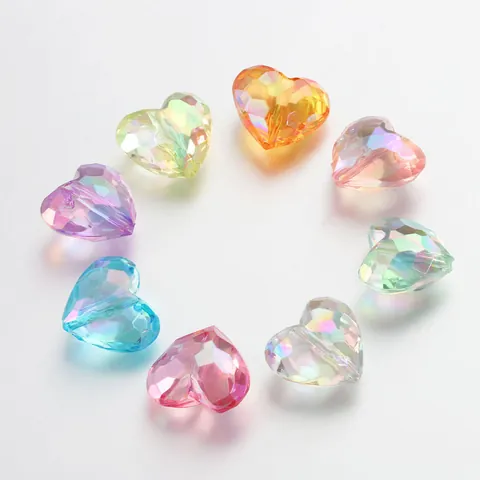 Perline in Resina a Cuore Faccettate Cangianti Rivestimento Aurora Trasparente Perline Sciolte per Creazione Gioielli Fai Da Te