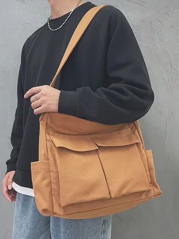 Vintage Japanische Workwear Segeltuch Umhängetasche Große Kapazität Multi Tasche Crossbody Schultertasche Für Damen Studenten Alltag