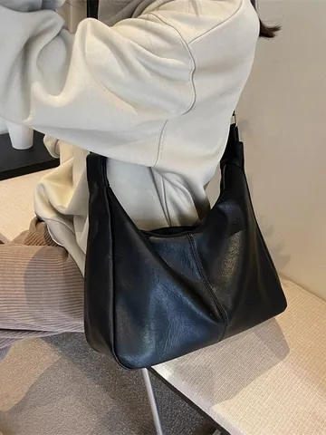 Vintage Grote Capaciteit PU Lederen Hobo Tote Bag Voor Vrouwen Retro Effen Kleur Schoudertas Minimalistische Pendelaar Kantoor Handtas