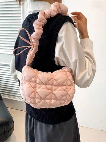 Damen Gesteppte Cloud Bubble Tasche Mit Scrunchie Griff Rautenmuster Gepolsterte Hobo Umhängetasche Mode Casual Crossbody