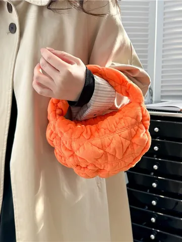 Dames Gewatteerd Fluweel Handtas Wolk Geplooide Mini Dumpling Tas Effen Kleur Zacht Pluche Okseltas Voor Dagelijks Daten Winkelen