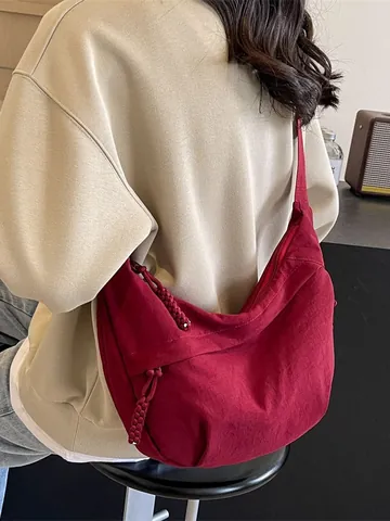 Women Casual Nylon Crescent Crossbody Bag Lightweight Dumpling Shoulder Bag With Adjustable Wide Strap Woven Zipper Pulls Solid Travel Purse