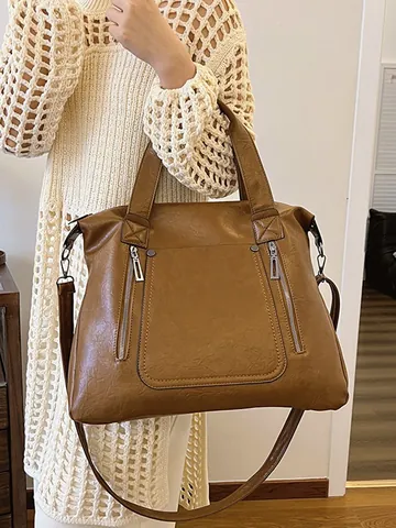Borsa Tote da Donna di Grande Capacità in Pelle PU Vintage Borsa a Spalla Morbida Borsa a Tracolla Con Tracolla Regolabile