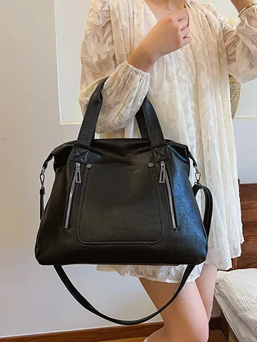 Borsa Tote da Donna di Grande Capacità in Pelle PU Vintage Borsa a Spalla Morbida Borsa a Tracolla Con Tracolla Regolabile