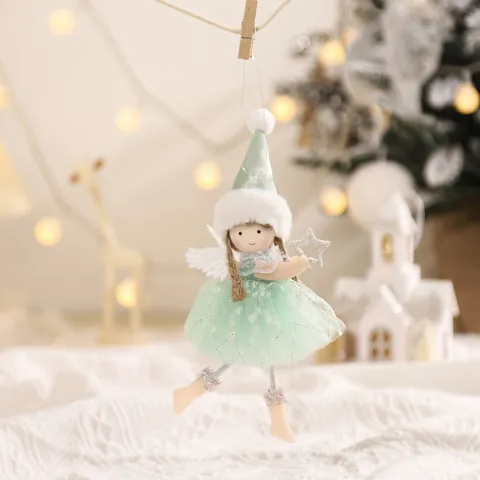Christmas Plush Angel Doll Pendant With Sequin Wings Mesh Skirt Heart Star Snowflake Decor Christmas Tree Hanging Ornament