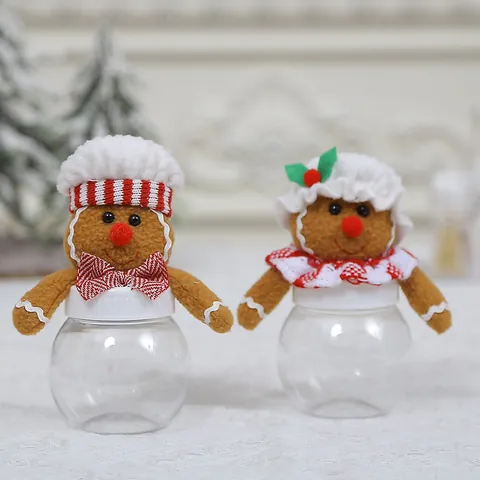 Pot à Confiseries de Noël Bonhomme de Pain d'Épices Bouteille de Rangement en Plastique Transparent Décoration de Bureau Fête