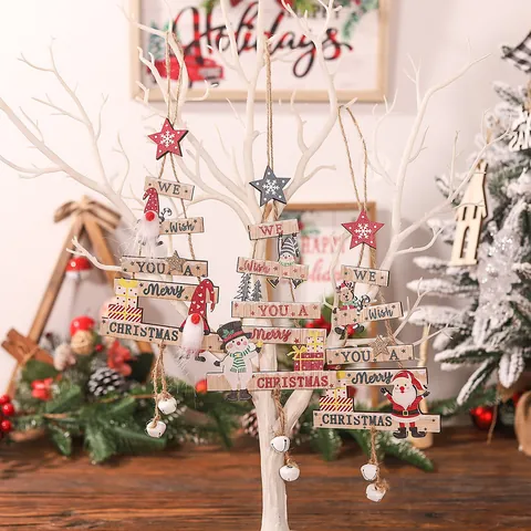 Houten Kerstboom Hanger Merry Christmas Belettering Met Sterren Bellen Voor Kerstboom Decoratie Cadeaus