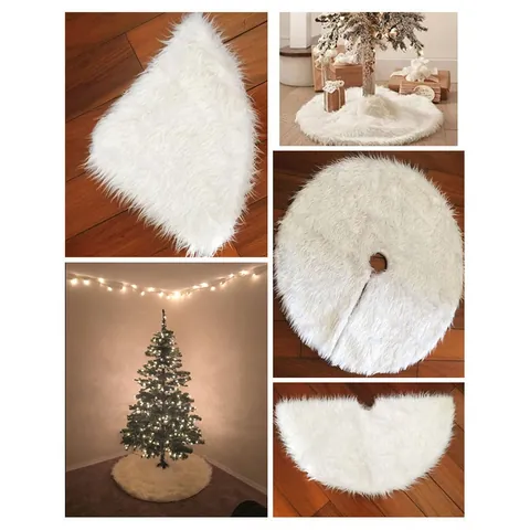Faux Fur Christmas Tree Skirt White Plush Round Tree Base Cover Xmas Holiday Party Decoration Home Winter Tree Mat Ornament