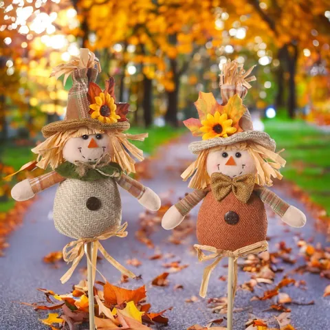 Estacas de Decoración de Espantapájaros de Cosecha de Otoño Con Girasol Hoja de Arce Para Acción de Gracias Halloween Jardín Hogar