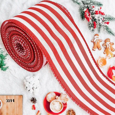 Cinta Decorativa Navideña a Rayas de Lunares a Cuadros Cinta de Tela para Decoración de Árbol de Navidad Bricolage Regalo