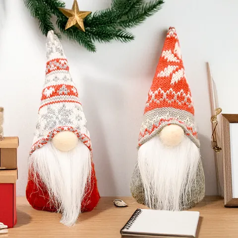 Gnomo di Natale Bambola Senza Volto Ornamento Cappello a Maglia Nordico Fiocco di Neve Fatto a Mano Statuetta Tomte Per Casa