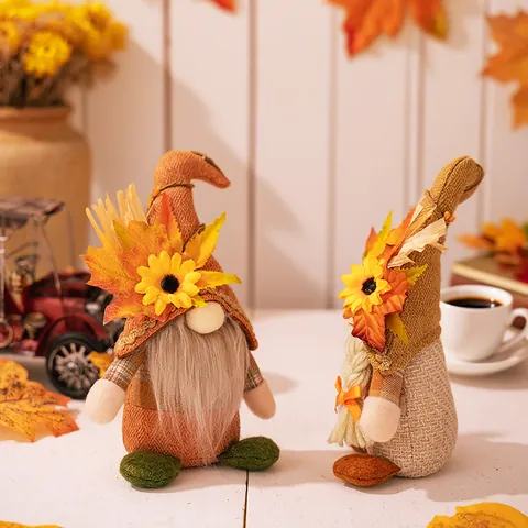 Thanksgiving Harvest Gnomes Decorations Sunflower Maple Leaf Fall Gnomes Plush Swedish Tomte For Home Autumn Table Tiered Tray Decor