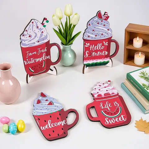 Summer Watermelon Wooden Desktop Ornaments Farmhouse Tiered Tray Decor For Home Kitchen Table Centerpiece Decorative Signs